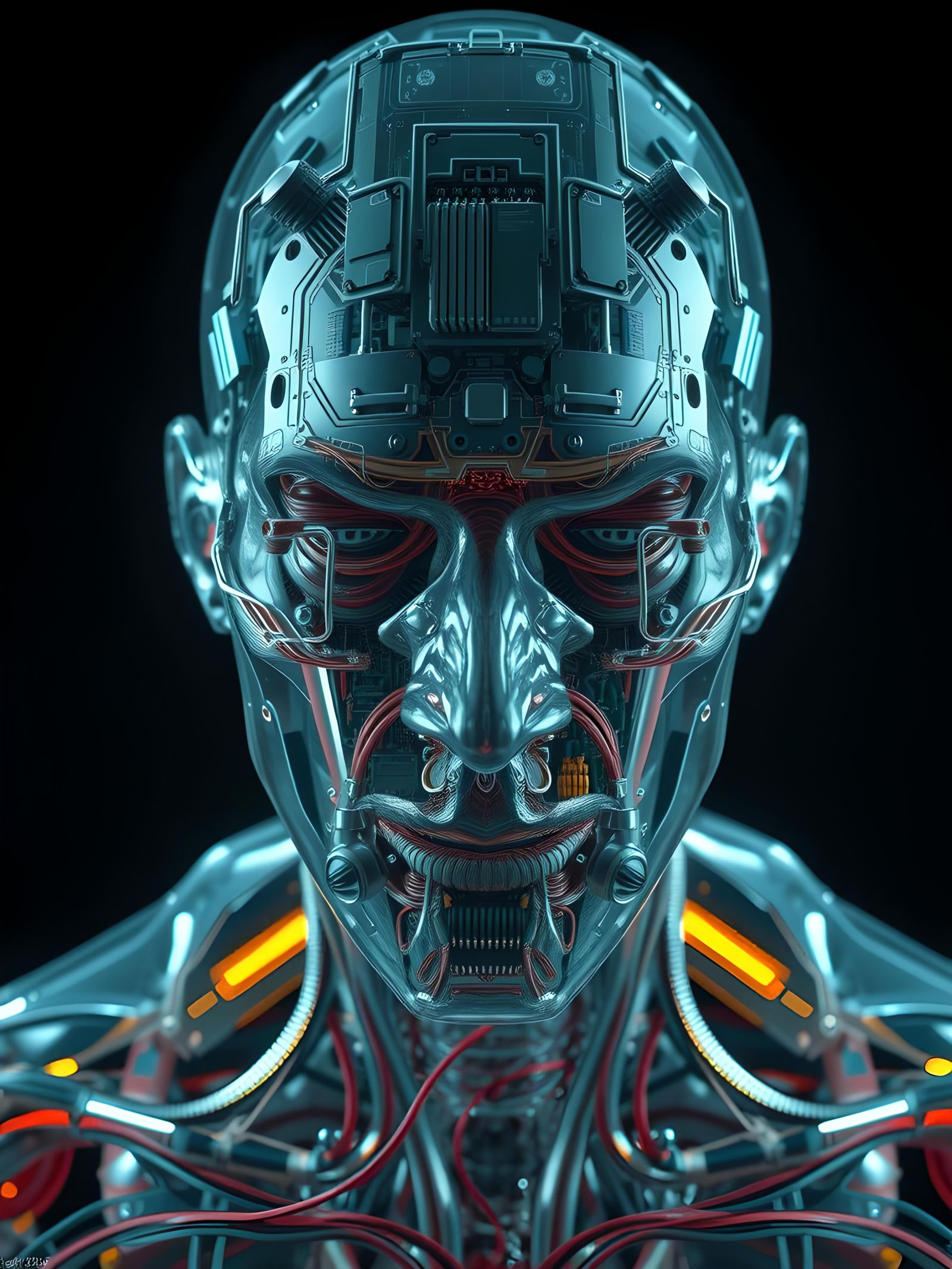 Faceless Man Portrait with Electronic Parts in Anime Style