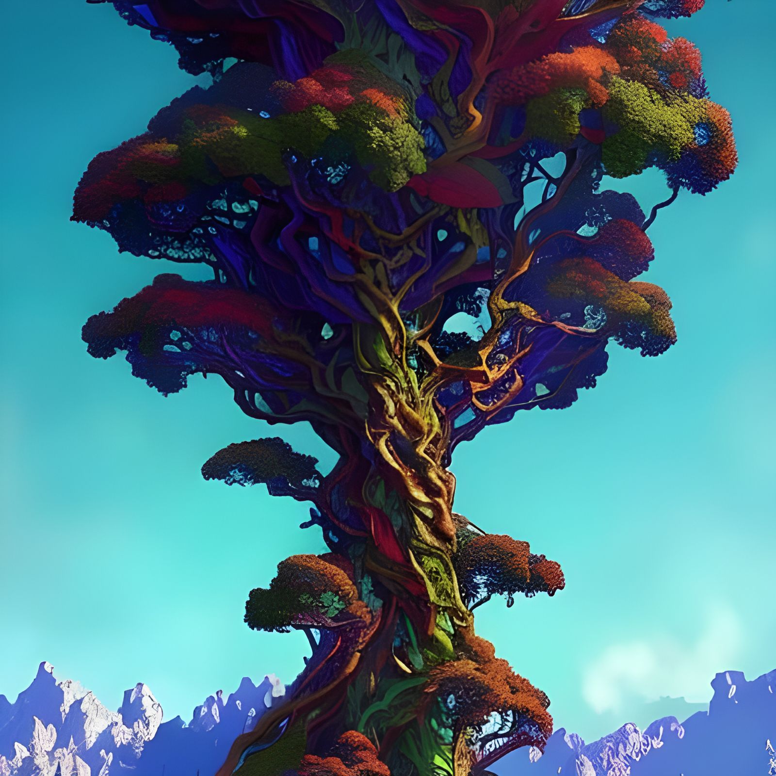 Enchanted Beanstalk Tree in Fantasy Landscape