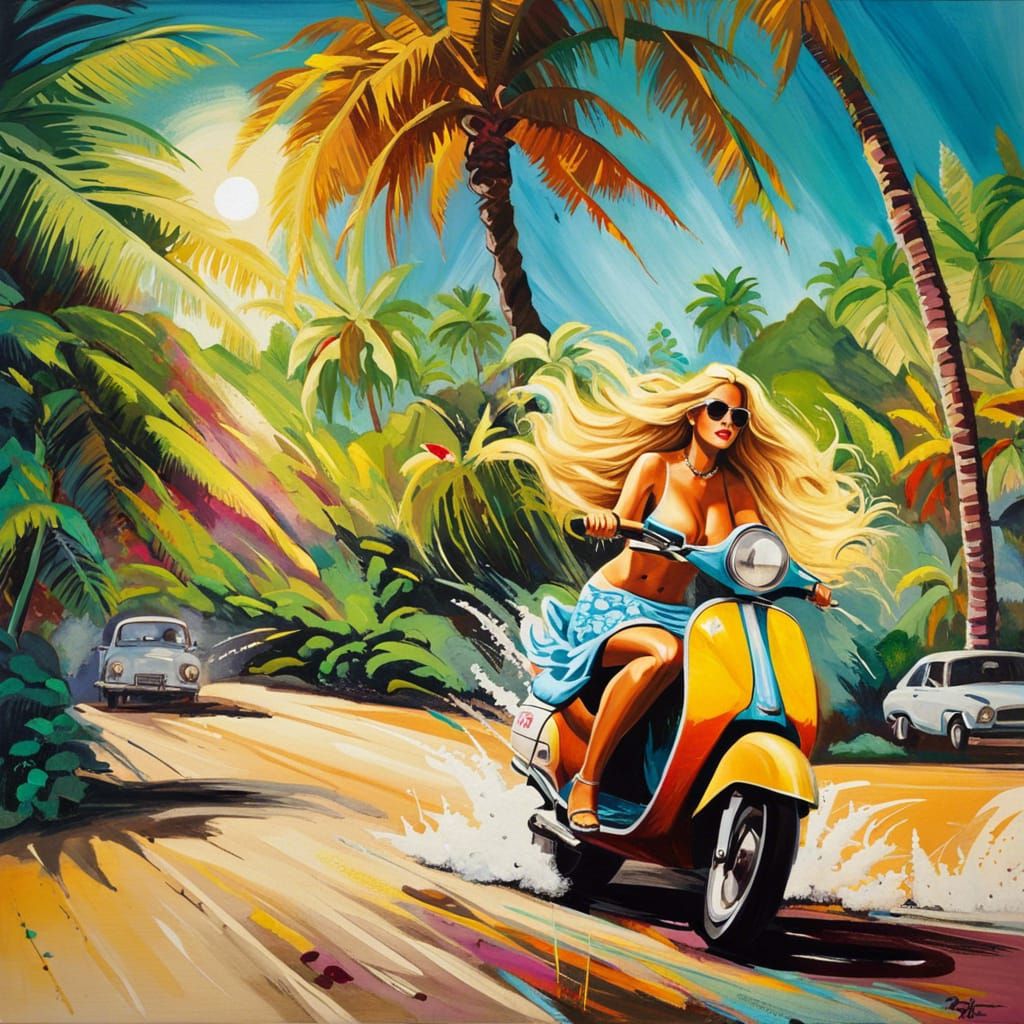 Blonde Hawaiian on Moped: Graffiti-Style Street Art
