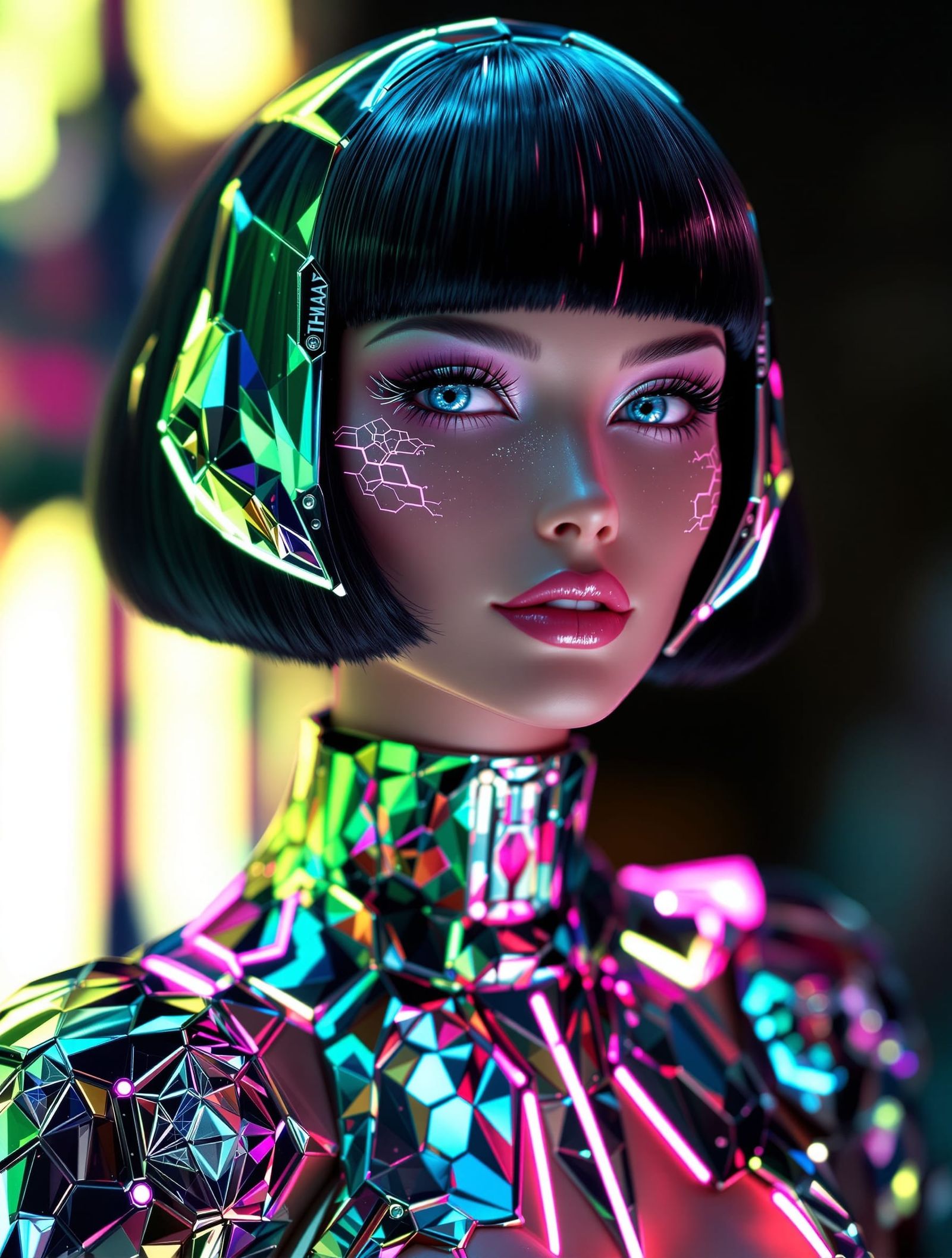 Cyber Doll with Art Deco Holographic Makeup