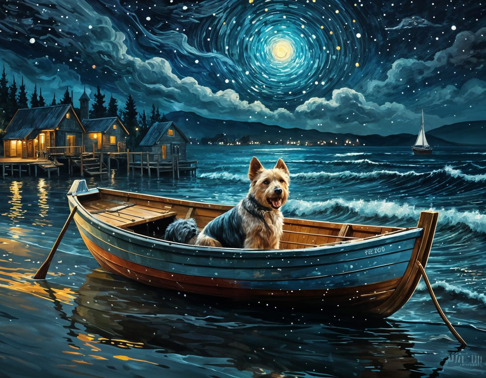 Dog at Sea: Van Gogh Starry Night Style