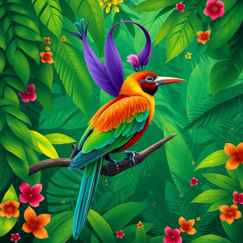 Img2Img Using No Style v2, onDzine, Prompt: Visualize a tropical scene featuring the colorful Wilson's Bird Of Paradise....