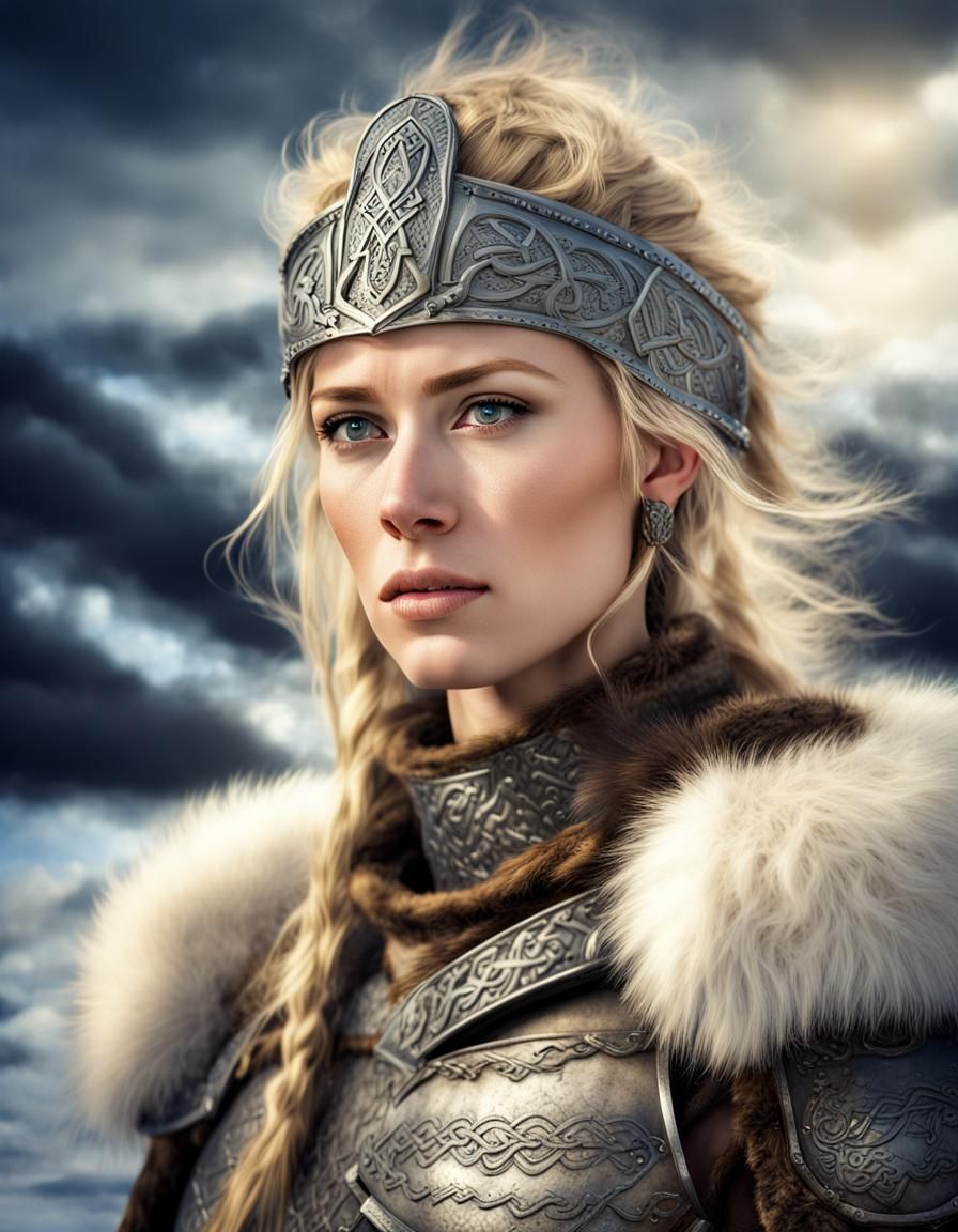 Celtic Warrior Woman in Snowy Landscape