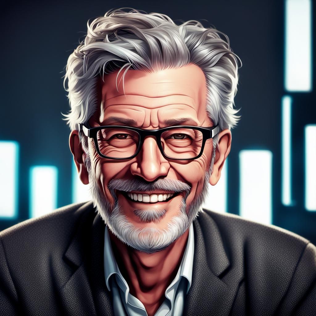 Middle-Aged Man with Futuristic Computer, Digital Art