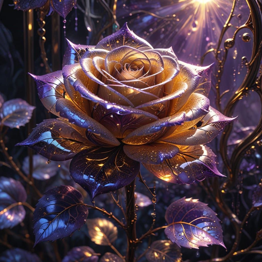Ethereal Rose Radiating Golden Light