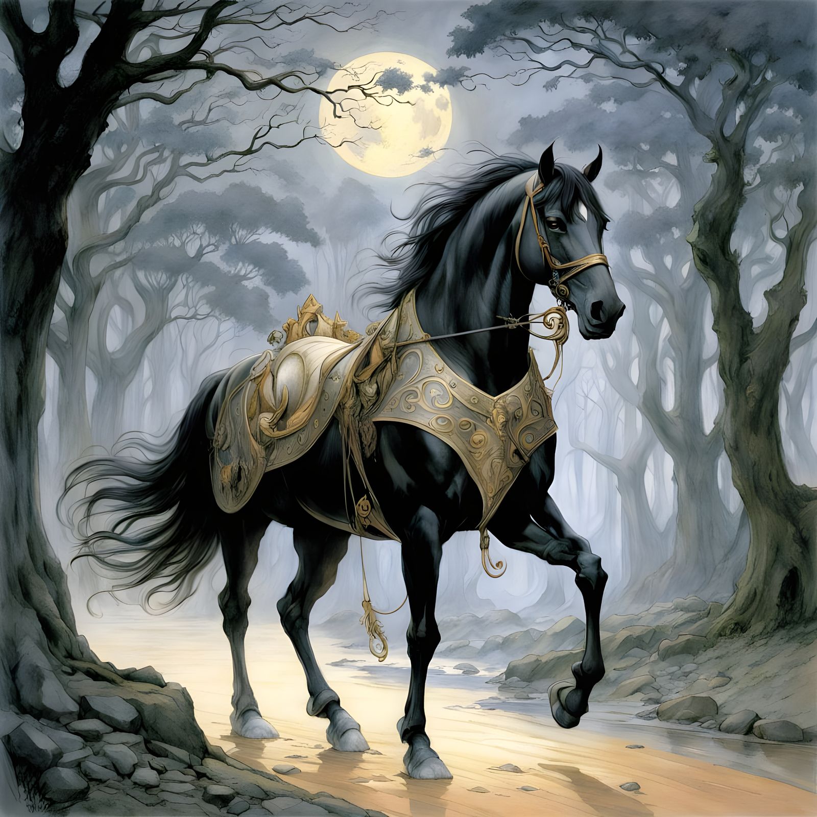 Fantasy Pumpkin Carriage with Majestic Black Stallions