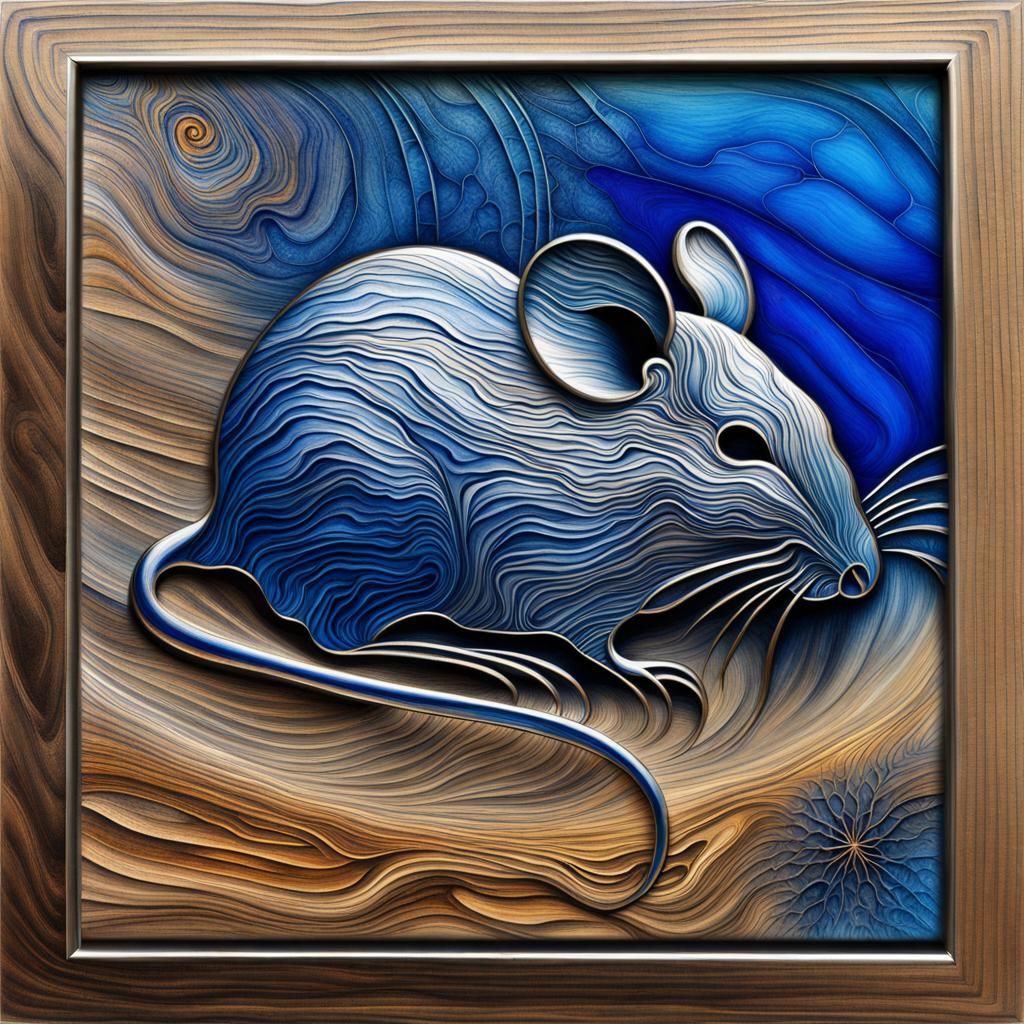 Delicate Line Art Mouse in Royal Blue and Gold