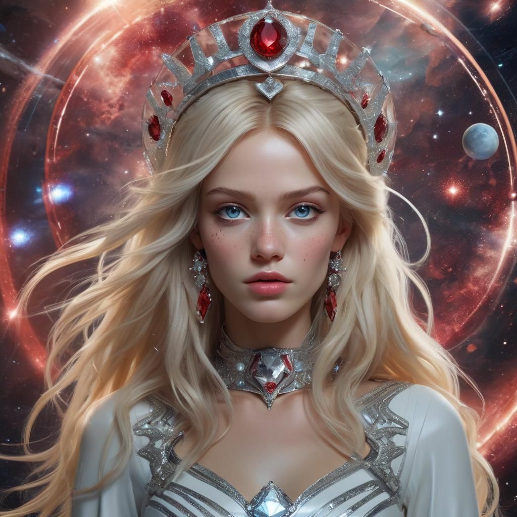 Sci-Fi Queen with Diamond Crown in Starry Space