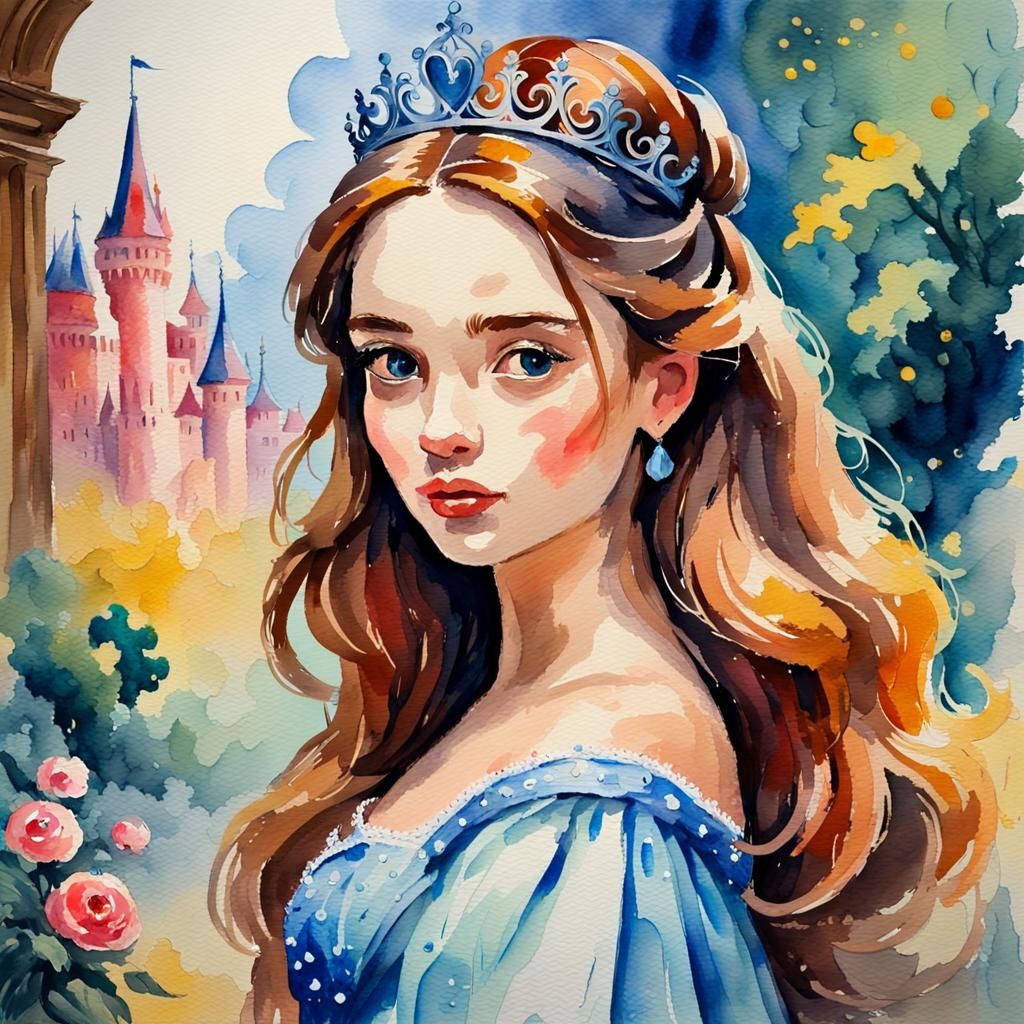 Watercolor Princess Painting in Gouache Style