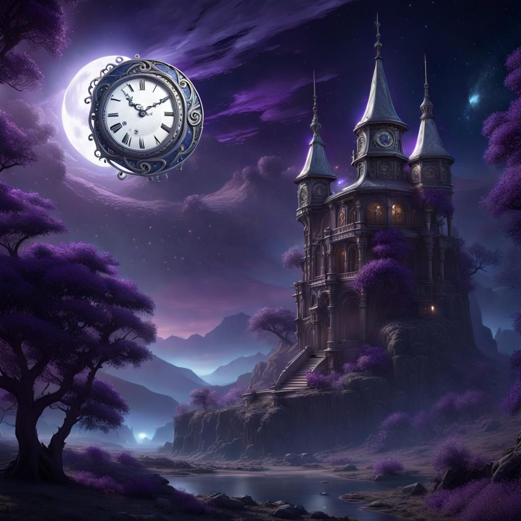 Clockwork Moon in Mystical Dark Fantasy Style