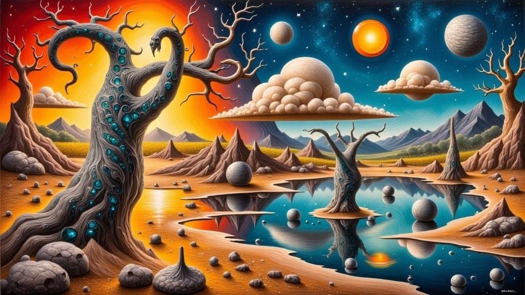 Surreal Dreamscape: Oil Painting in Guttman Style