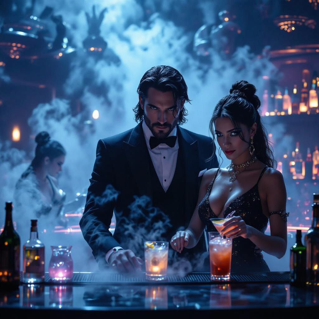 Ares as Nightclub Owner in Dark Matte Painting Style