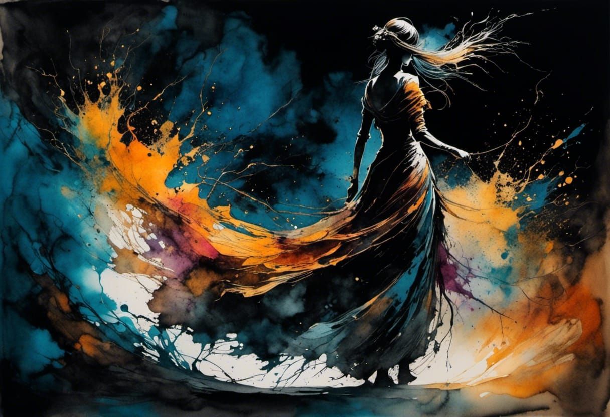 Gypsy Emerges from Abyss: Ink Wash Painting