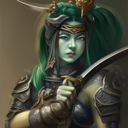 Female Triton Samurai in Shogun Armor, Digital Art