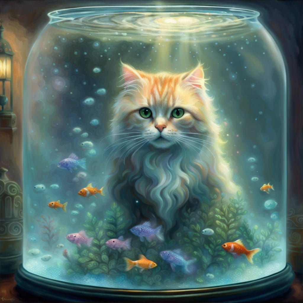 Cat Reaches into Fish Tank: Ethereal Fantasy