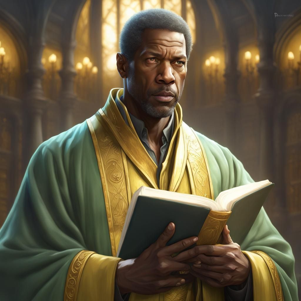 Fantasy Mage Reading Book in Golden Castle