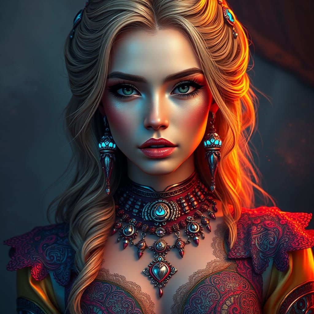 Beautiful Woman in Futuristic Attire, Fantasy Concept Art