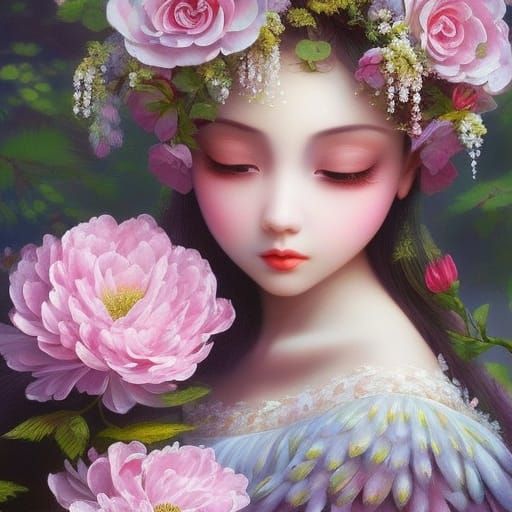 Peony Flower Fairy in Enchanted Garden