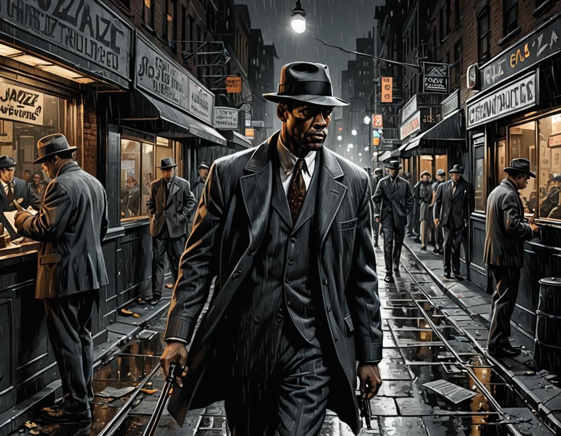 Noir Jazz Era Crime Thriller in Acrylic and Oil