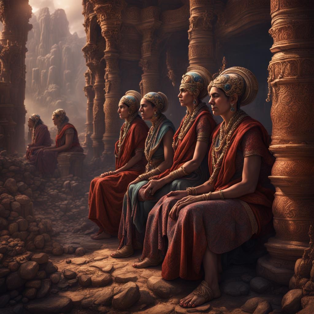 Shabari Women Await God Ram: Detailed Matte Painting