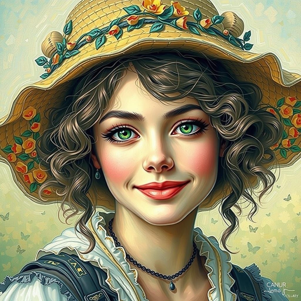 Vibrant Portrait of a Young Woman in a Floral Straw Hat