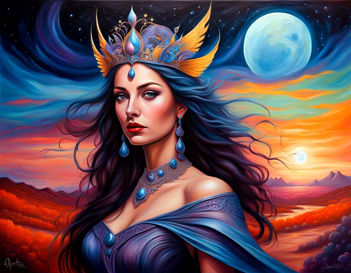 Fantasy Queen in Metaphysical Oil Painting