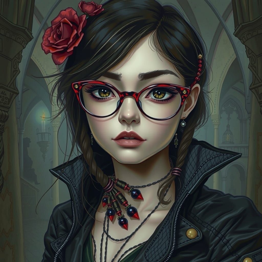 Mysterious Gothic Girl in Elegant Art Nouveau Style