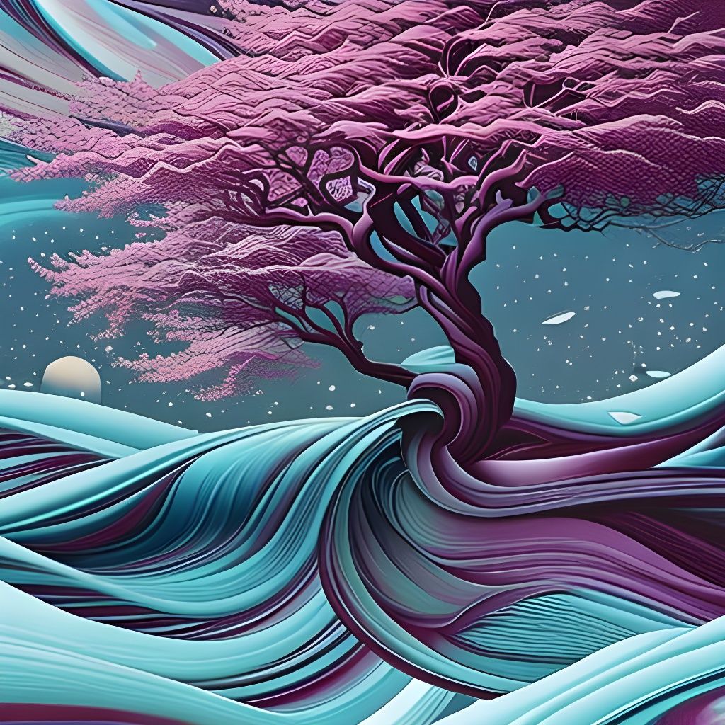 Abstract Cherry Tree in Pastel Vector Art