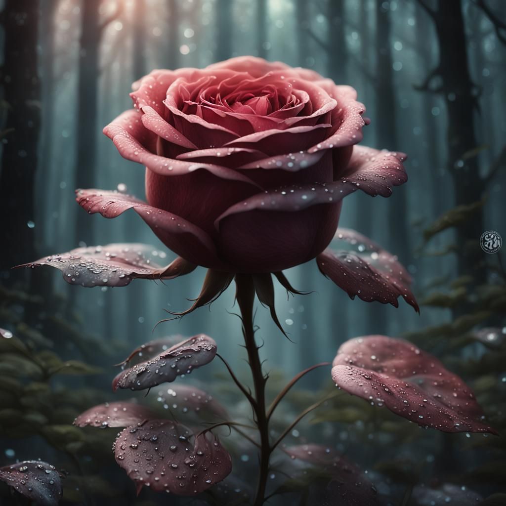 Mystical Rose in Dark Forest: Fantasy Concept Art