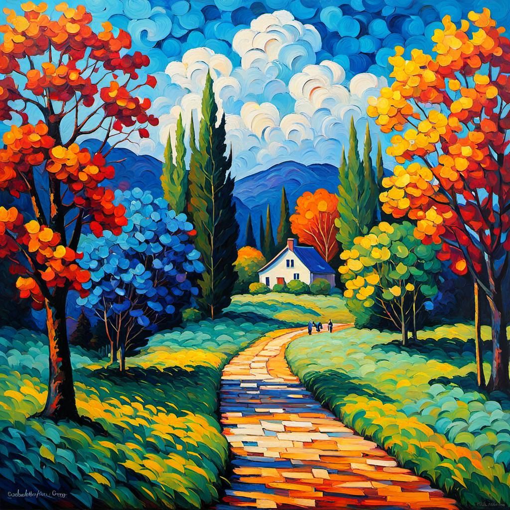 Colorful Expressionist Oil Painting with Impasto Texture