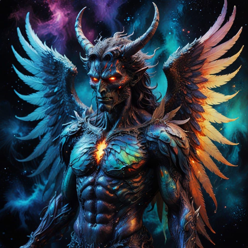 Ethereal Angel Demon Hybrid with Cosmic Wings