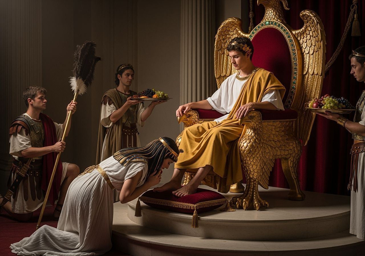 Young Emperor on Eagle Throne with Kneeling Queen