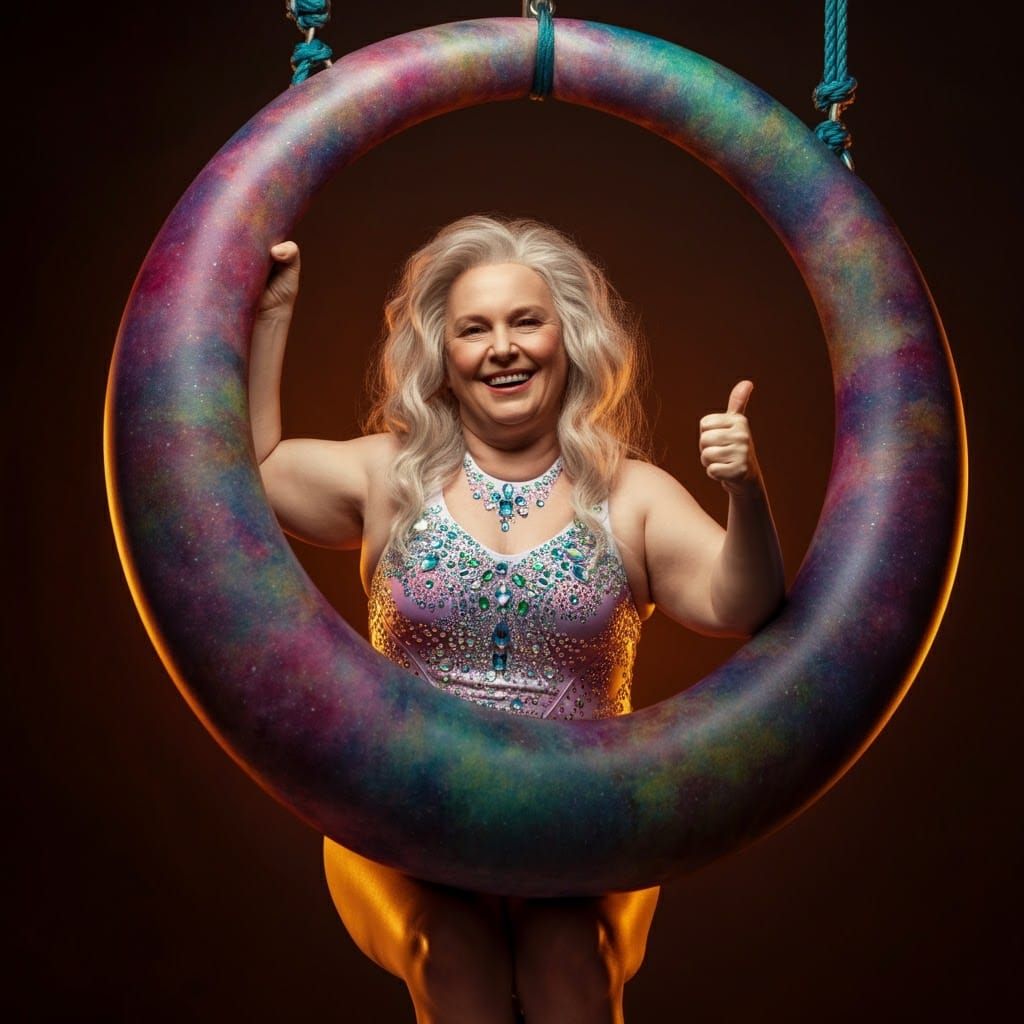 Plus-Size Woman in Donut Swing, Dreamlike Digital Art