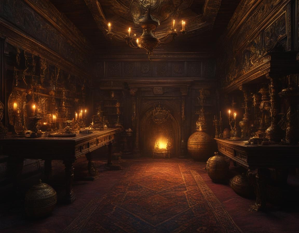 Medieval Treasure Room with Gold and Jewels