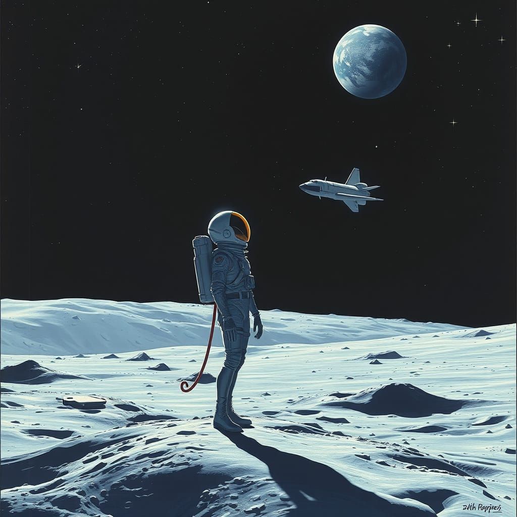 Futuristic Spaceman Stands Proud on Lunar Surface