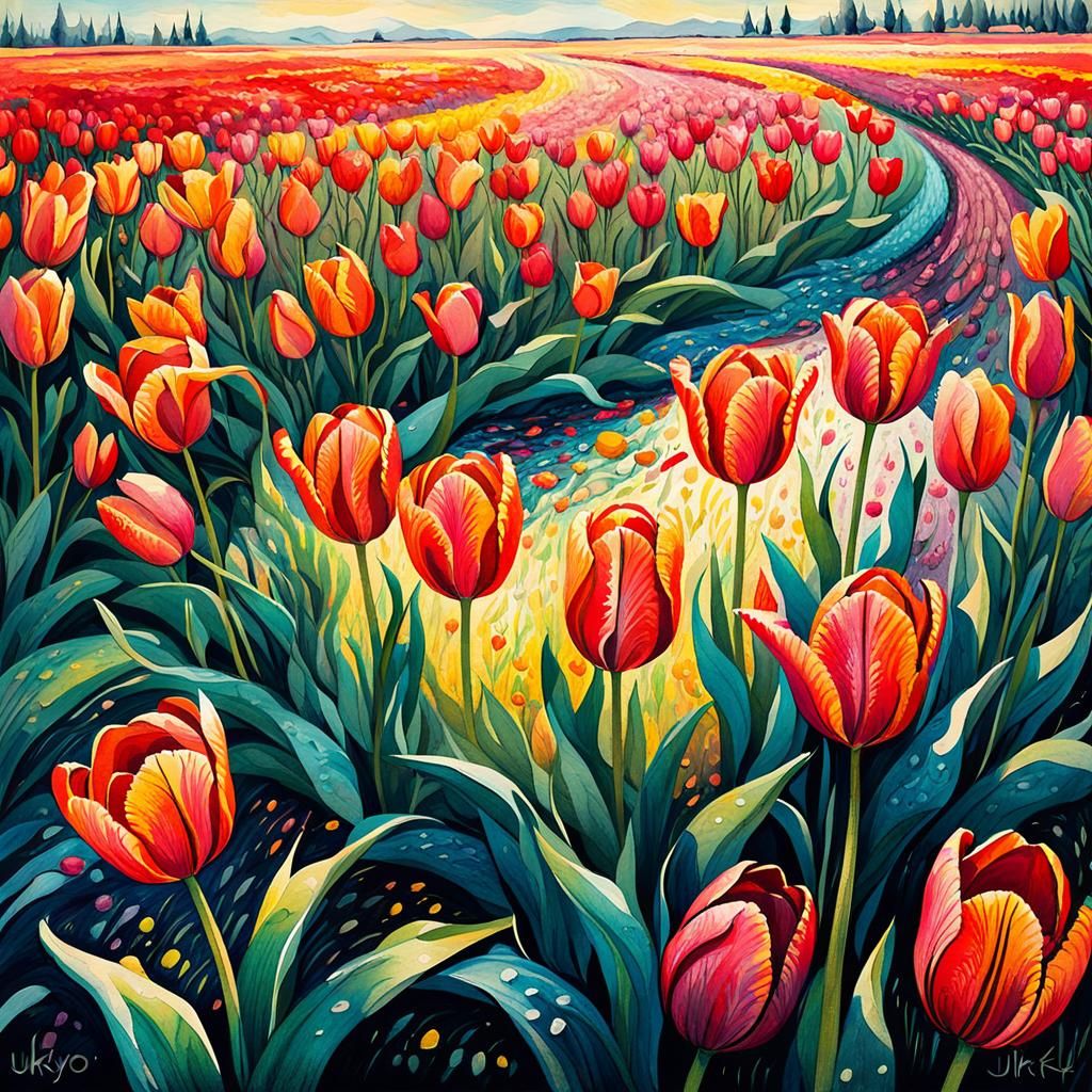 a field of tulips impressionism expressionism Claude Monet c...