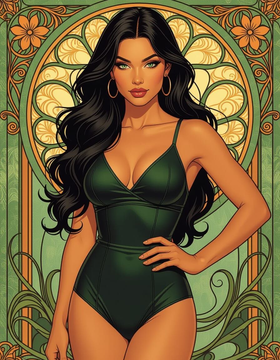 Dominican Woman Portrait in Art Nouveau Style