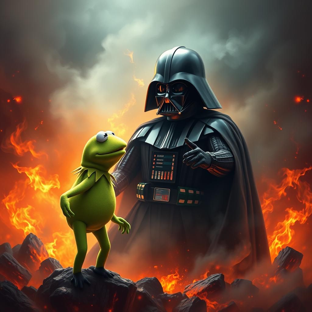 Kermit Stands Defiant Against Darth Vader in a Fiery Epic