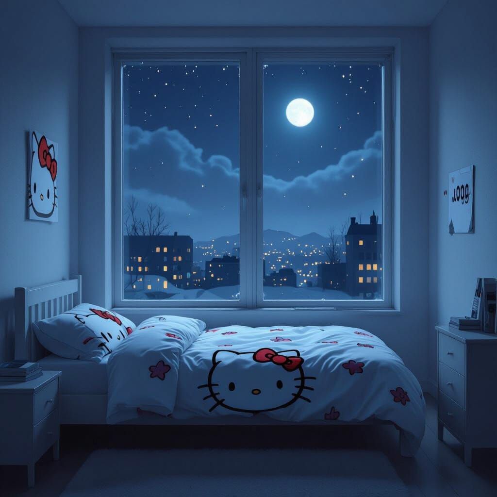 Melancholic Bedroom with Hello Kitty Bedding