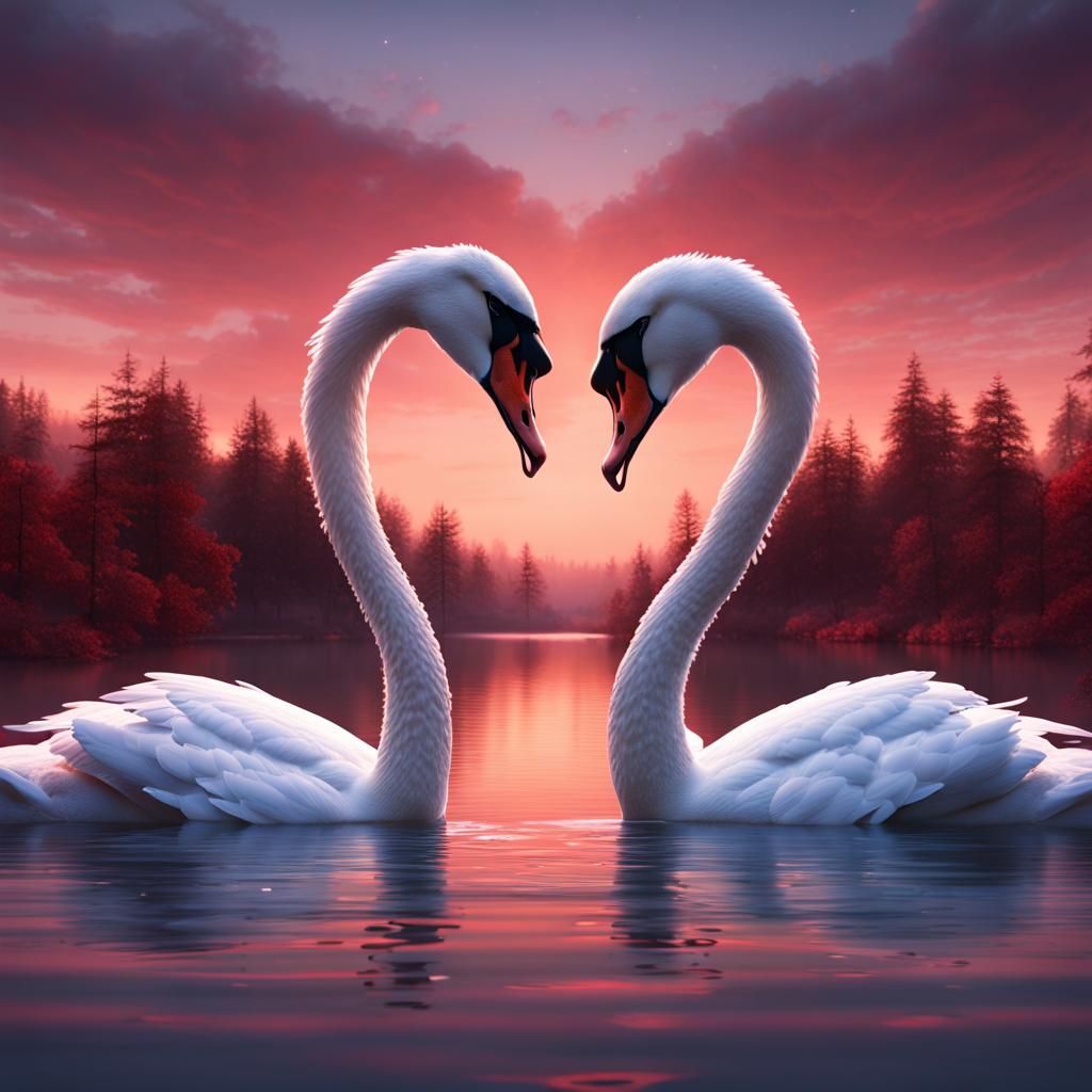 Swans Form a Heart on Glassy Lake