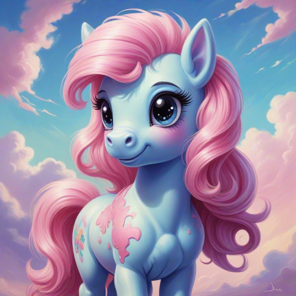 Adorable my little pony cotton candy style of Bonnie Zacherle oil painting