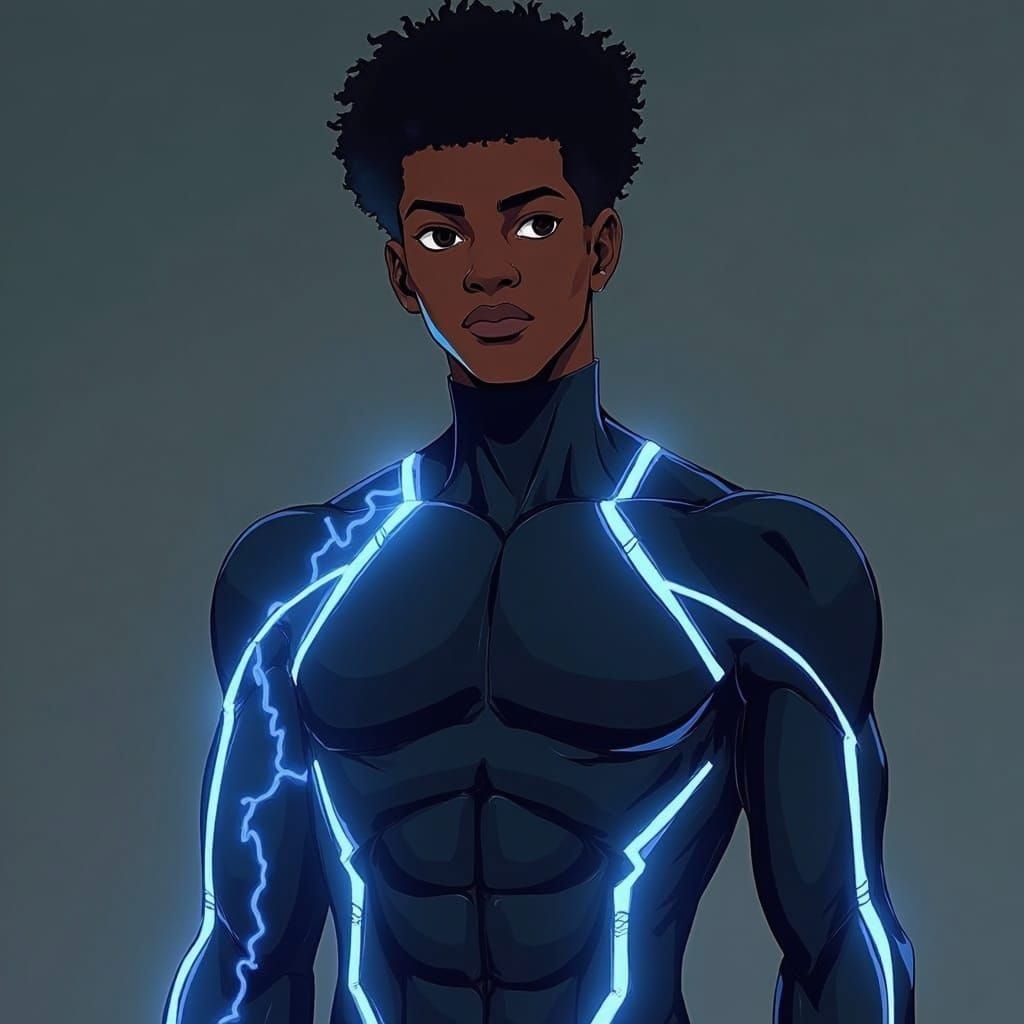 Sudanese Man in Techno Outfit, Anime Style