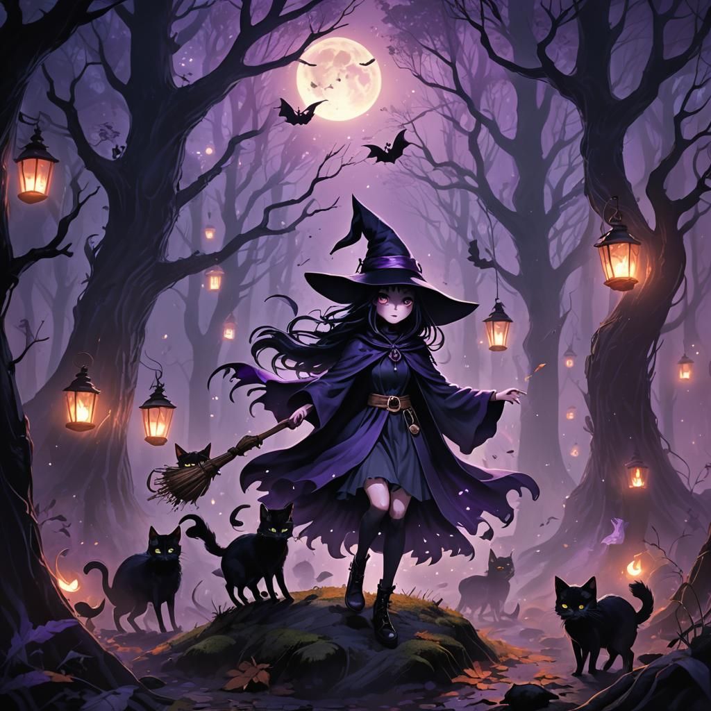 Mystical Witchcraft in Dark Fantasy Anime Style