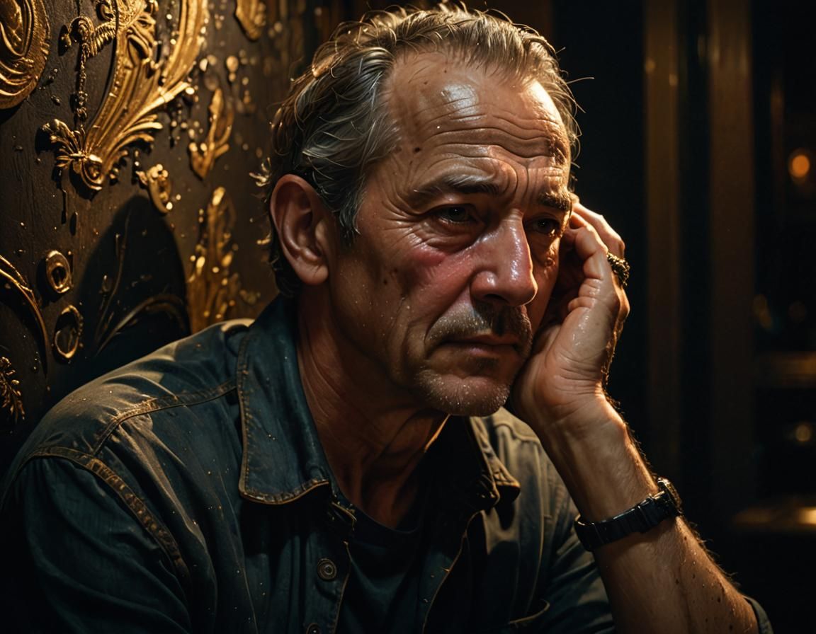 Despairing Man in Dark Corner: Hyperrealistic Splash Art