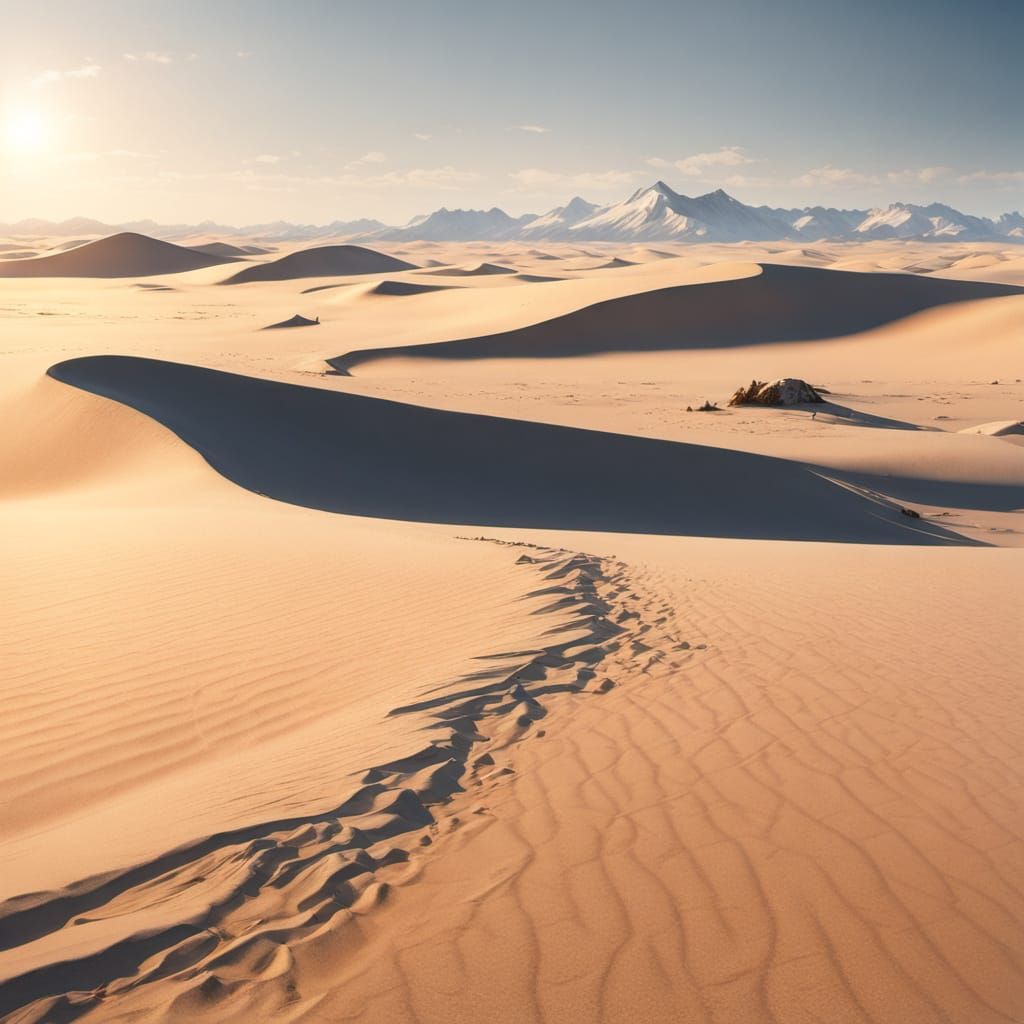 Infinite Desert Landscape at Golden Hour, Inspired by Cyberp...