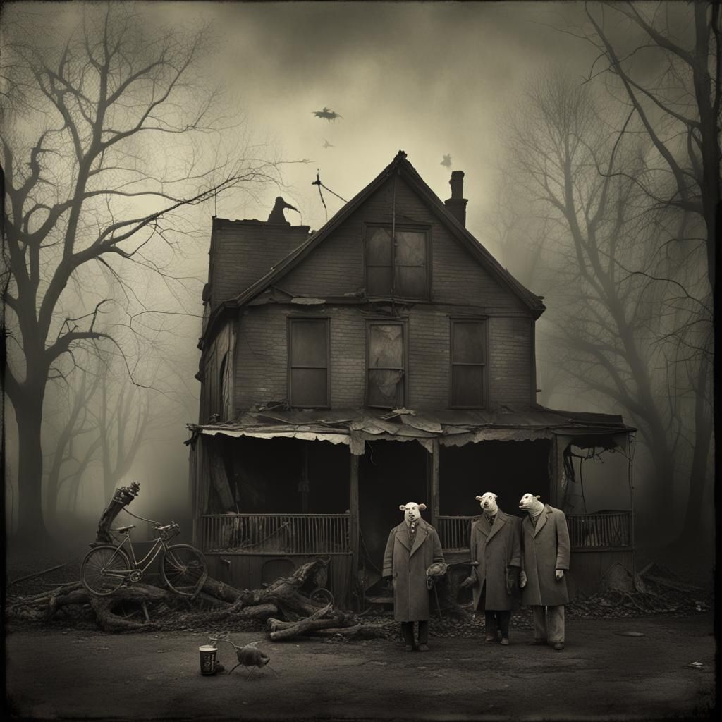 Haunted House Basement with Goth Model, Arbus Style