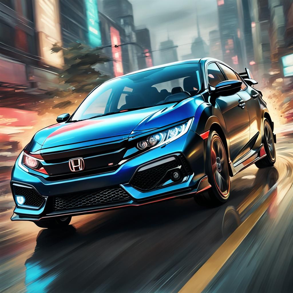 Black Honda Civic: Hyperdetailed Concept Art