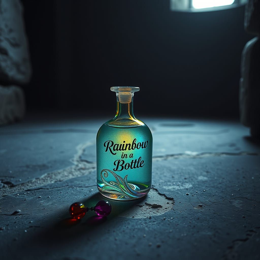 Rainbow Crystal Bottle in Stone Room
