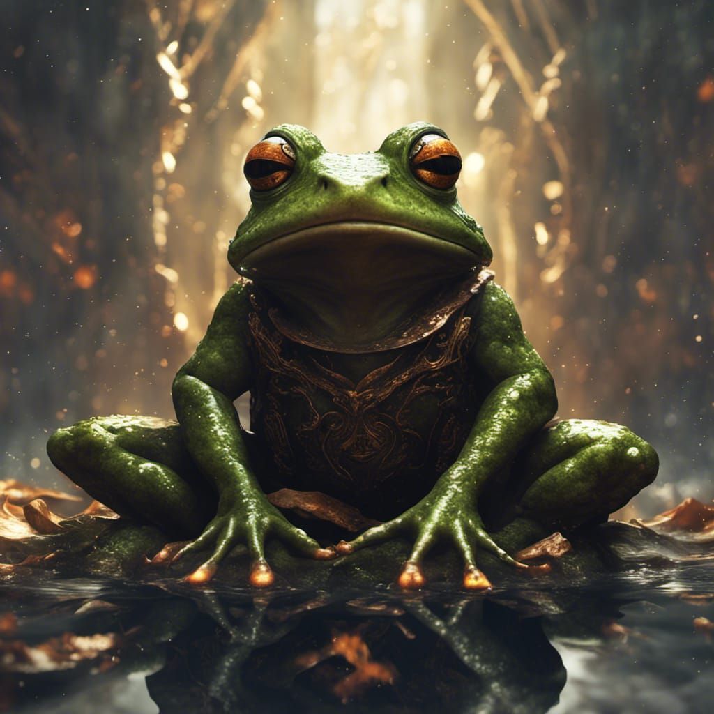 Dark Fantasy Frog God Masterpiece in Cyberpunk Style