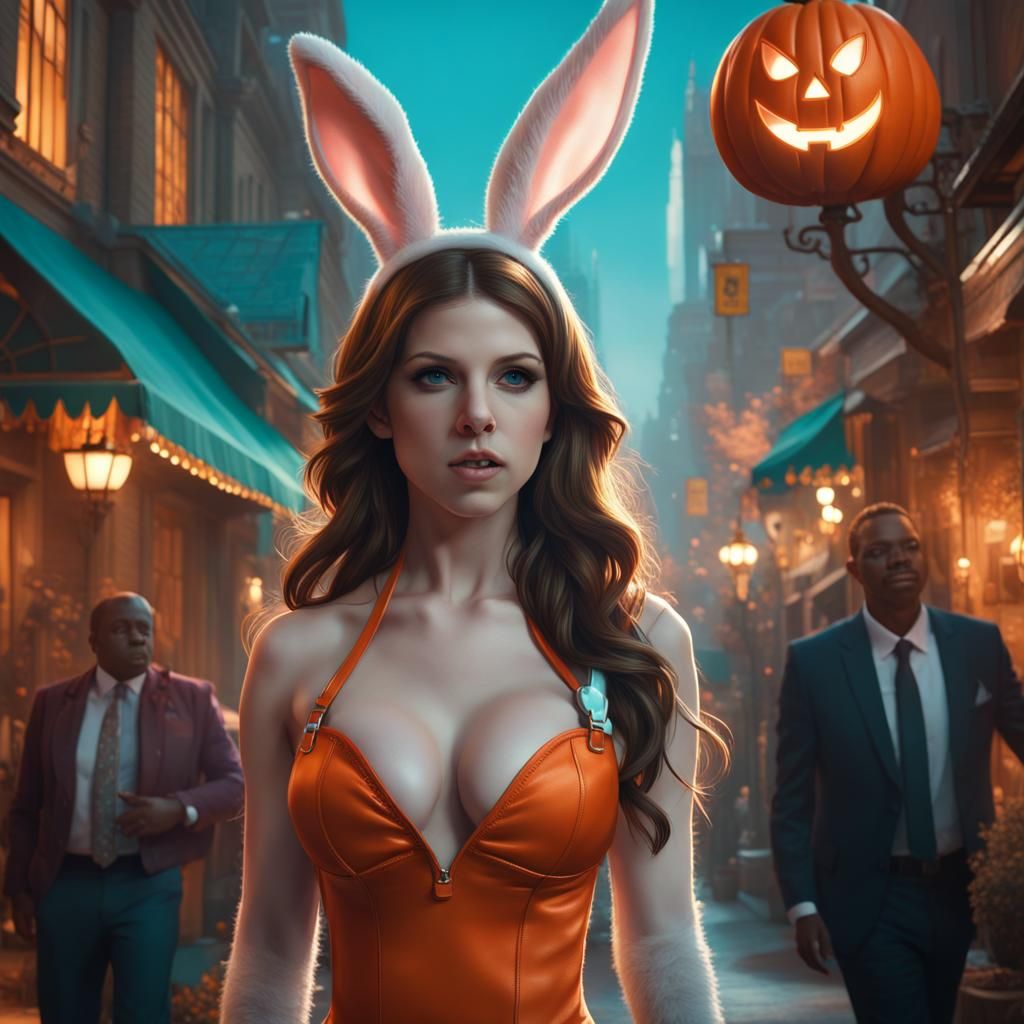 Anna Kendrick as Playboy Bunny in Orange and Teal